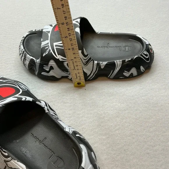 Champion IPO Warped Slides Black White Marble Swirl Sandals Mens Size 13 - Picture 13 of 14